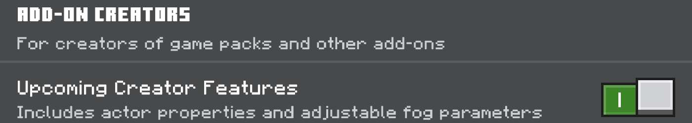 Experimental gameplay toggles menu.